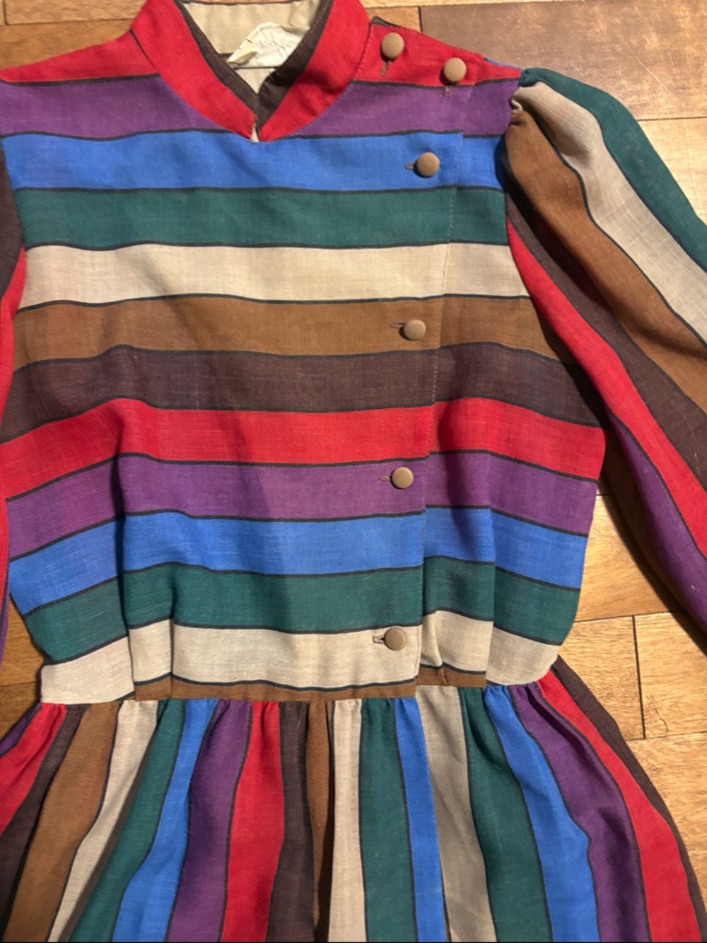 Vintage Multicolor Striped Long-Sleeve Midi Dress - Picture 3 of 10